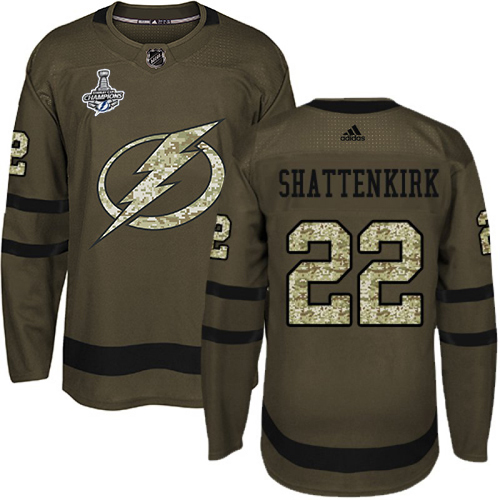 Men Adidas Tampa Bay Lightning #22 Kevin Shattenkirk Green Salute to Service 2020 Stanley Cup Champions Stitched NHL Jersey->tampa bay lightning->NHL Jersey
